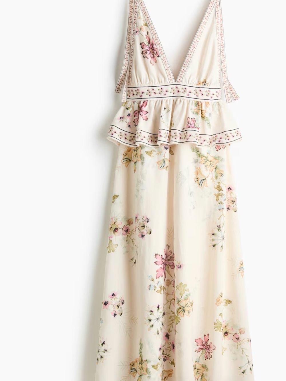 H&M Cream Floral Maxi Dress with Pink and Green Accents